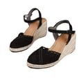 thumbnail image 3 of Rokment Womens Boho Beach Crochet Espadrilles Wedges Dress Sandals Spring Summer Fashion Casual Lace Closed Toe Platform Chunky High Heels for Woman Bride Wedding Vacation Black Size 6, 3 of 5