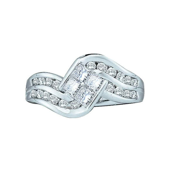 14kt White Gold Womens Princess Diamond Contoured Cluster Ring 1.00 Cttw
