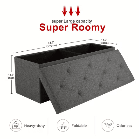 Storage Ottoman Bench, FoldingOttoman Stool, Ottoman With Storage, StorageChest, End Of Bed Bench, Padded Seat, StorageBench With Seating For Bedroom, Living Room