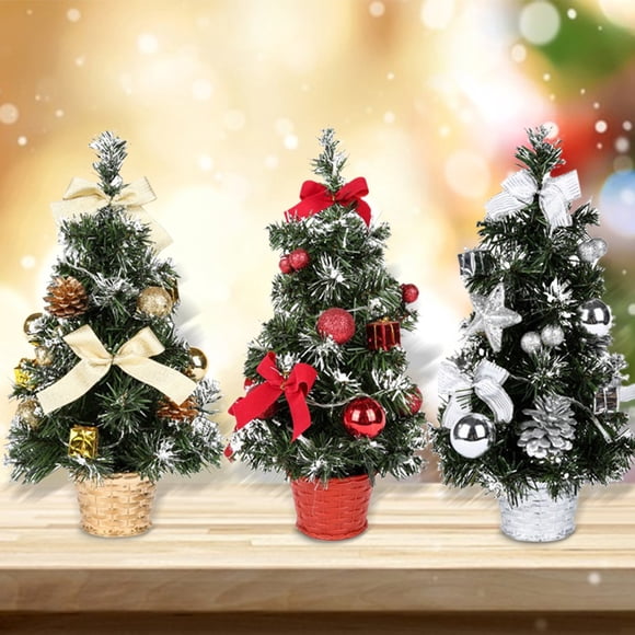 Mini Árbol de Navidad Artificial para Decoración de Escritorio | Árbol de Navidad de Mesa con Luces Led | Material: Plástico Dorado | 20 X 10 Cm | 1 Unidad | Funciona con Pilas | Montaje Sencillo | B