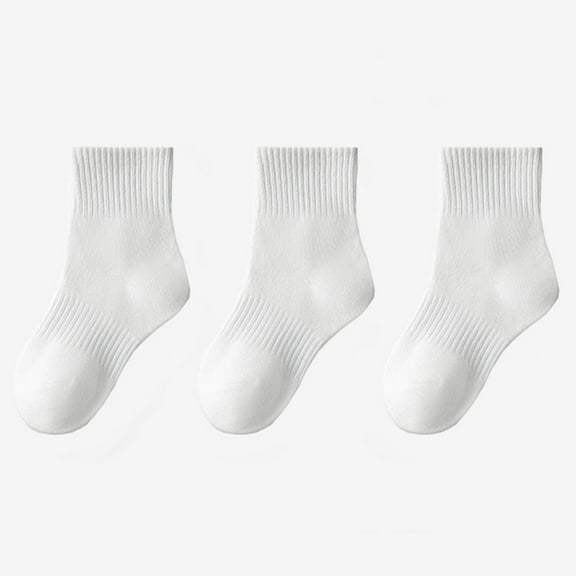 Delliss 3 Pairs Kids Athletic Boys Girls Classics Cotton School Uniform Childs Sports Breathable Casual Socks
