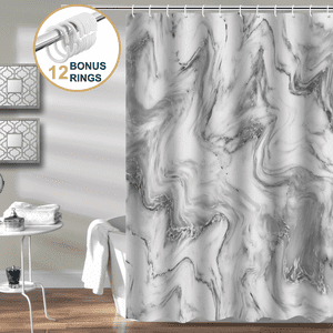 ComfiTime Marble Shower Curtain, Gray, 72x72", With Hooks