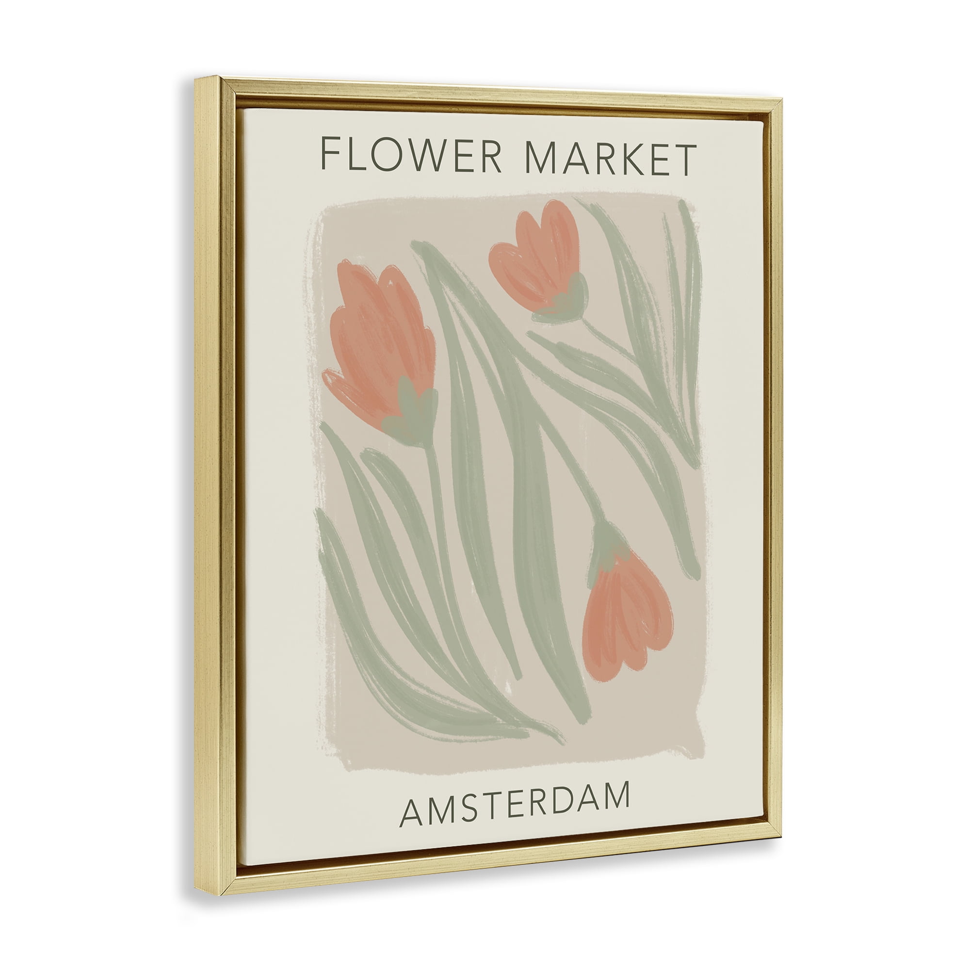 Stupell Industries Soft Amsterdam Flower Market Gold Framed Floater Canvas Wall Art, design by Lucille Price