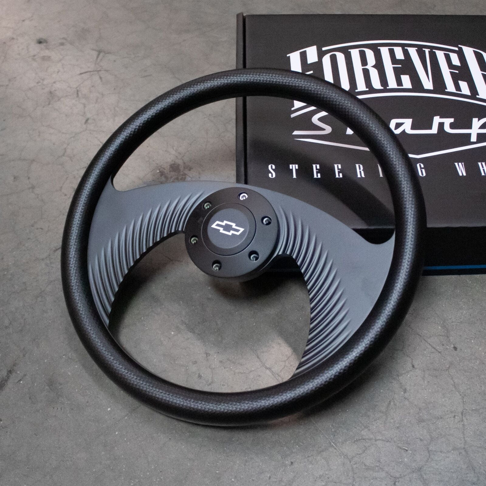 14" Black Steering Wheel Carbon Fiber Vinyl Half Wrap Grip Chevy Horn Button"