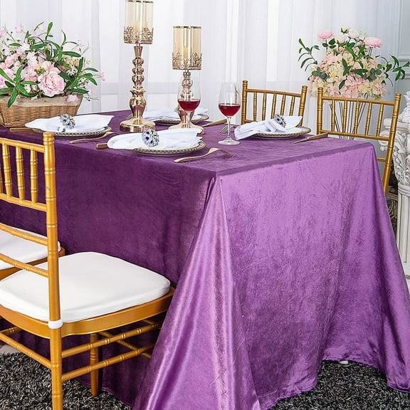 Wedding Linens Inc. Wholesale 90"x 132" Rectangular Italian Velvet Tablecloth - Victoria Lilac / Lavender