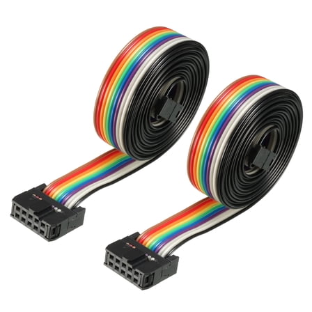 IDC 10P Wire Flat Rainbow Ribbon Cable 128cm 2.54mm Pitch 2pcs