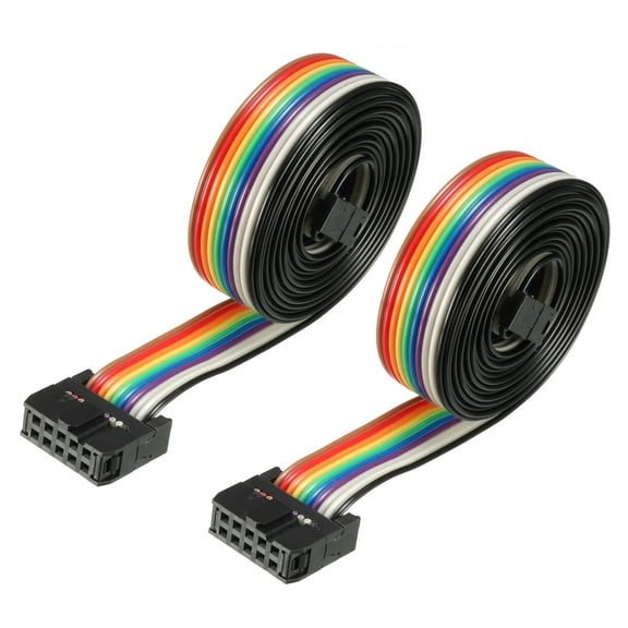 IDC 10P Wire Flat Rainbow Ribbon Cable 128cm 2.54mm Pitch 2pcs
