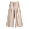 thumbnail image 7 of Oiangi Womens Plus Size Wide Leg Pants Elastic Waist Palazzo Pant Fall Trendy Ankle Trousers with Pockets Beige L, 7 of 7