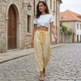 thumbnail image 7 of VV AVEORS Womens Summer Striped Barrel Cropped Pants Comfy Drawstring Capri Pant With Pockets Beach Vacation Lounge Trousers Yellow 2XL, 7 of 7