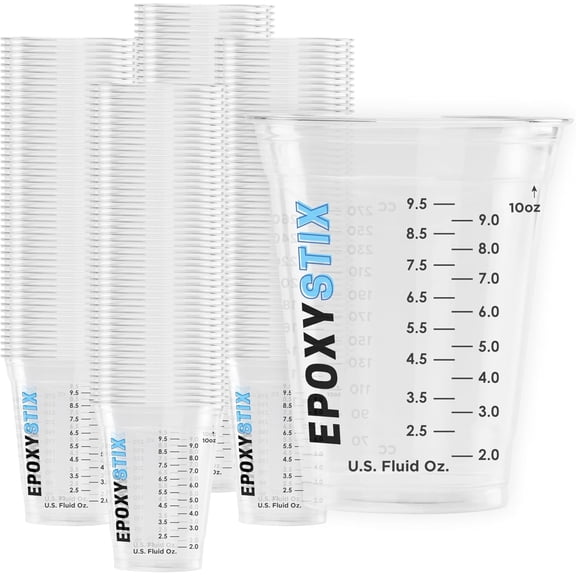 [100 Pack] NEW SIZE 12oz Graduated Mixing Cups - Durable PET Clear Measurement Markings in oz mL and cups - For Resin Paint Mixing and Crafts