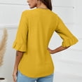 thumbnail image 5 of Ltctricy T Shirts for Women Trendy Bell 3/4 Sleeve V Neck Embroidered Loose Tunic Tops Dressy Casual Tee Blouses(Yellow,Medium), 5 of 5
