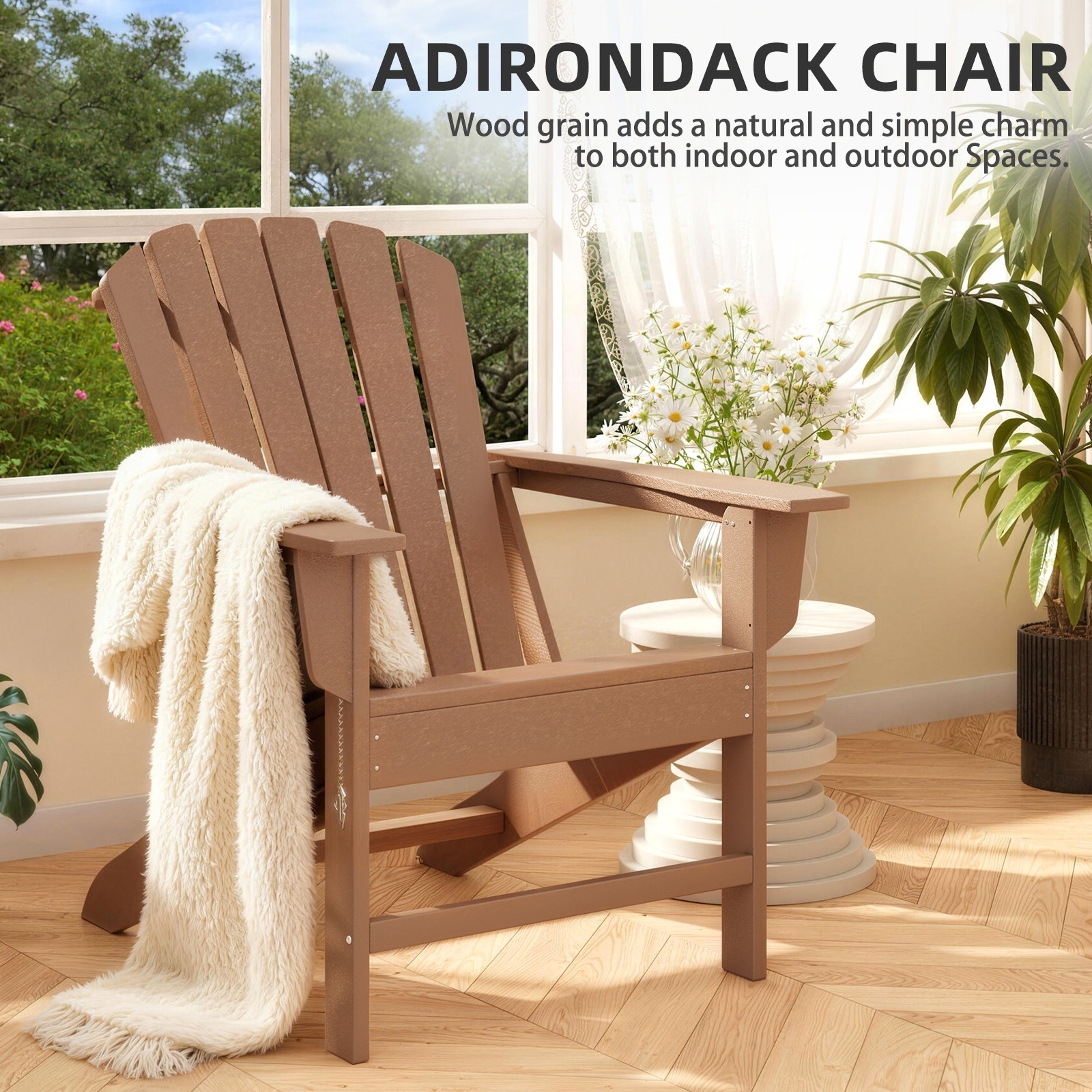 Erinnyees All-Weather Adirondack Chair,Folding Adirondack Outdoor Chair with Wooden Textured for Patio,Garden,Backyard and Lawn,Pale Ocre