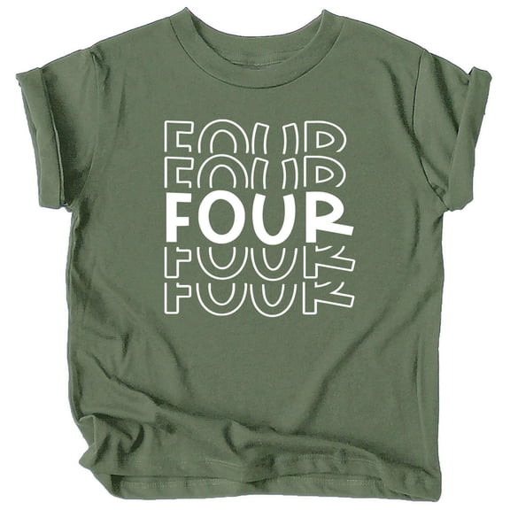 Bold 4th Birthday Explosion T-Shirts and Raglans for Girls and Boys Fourth Birthday Outfit White on Military Green Shirt 3T