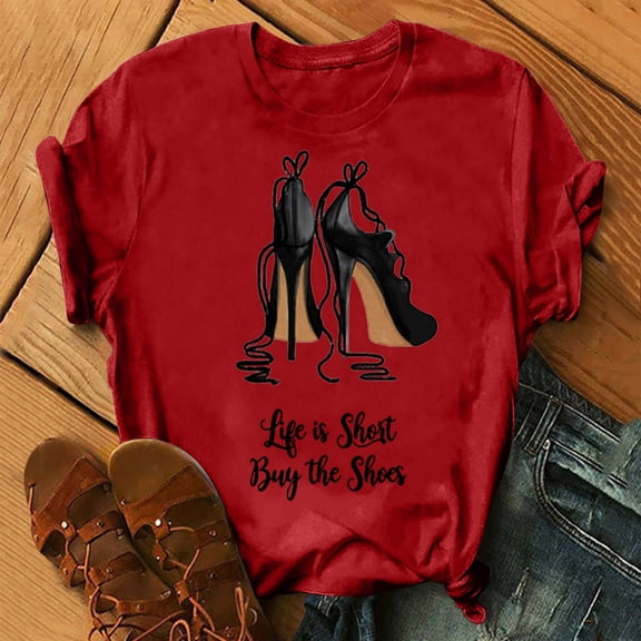 Viikei Plus Size Short Sleeve Tops on Women T-shirt under $10 Floral Graphic Print Blouse