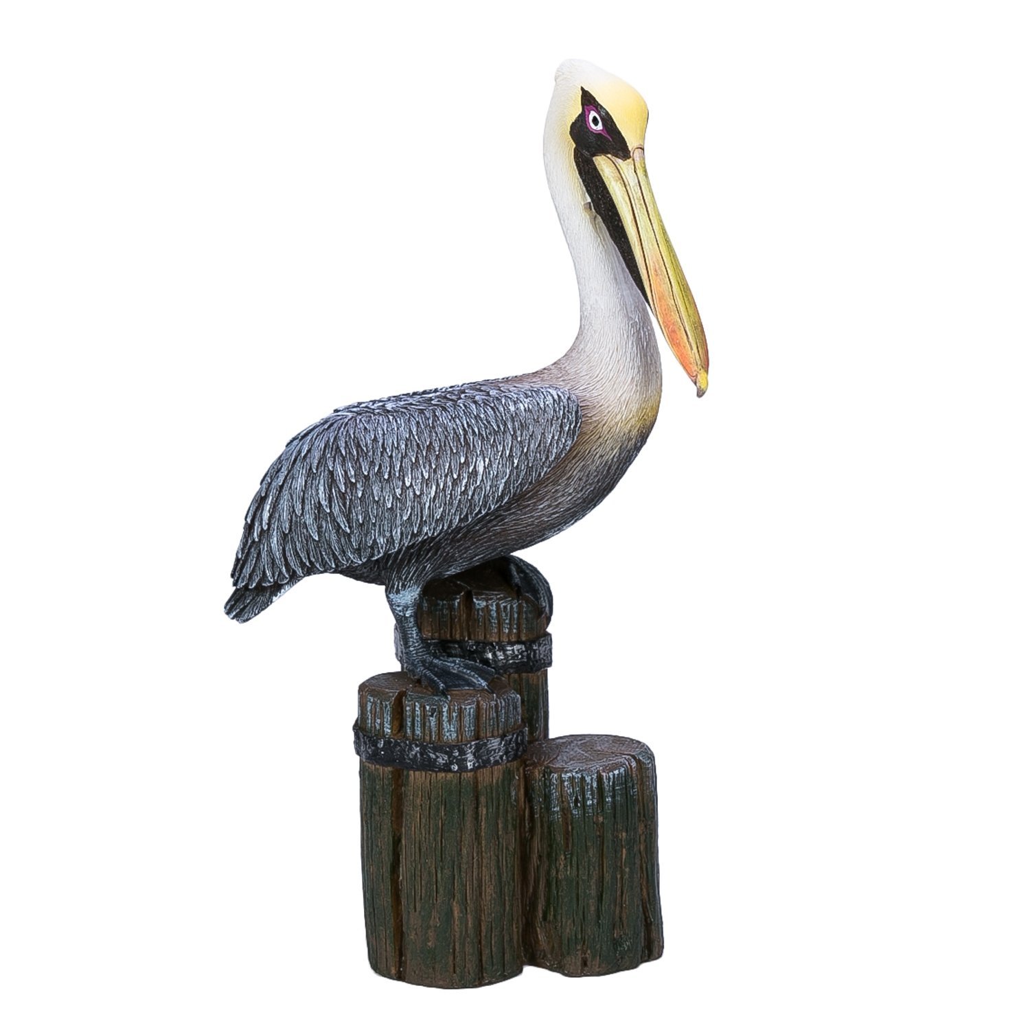 Brown Pelican Statue On Triple Piling Nautical Beach Decor, Brown