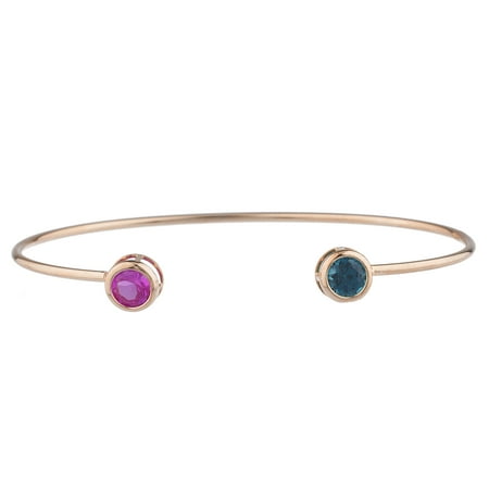Bangle Pink Sapphire Bracelet (Pink Sapphire & London Blue Topaz Round Bezel Bangle Bracelet 14Kt Rose Gold Plated Over .925 Sterling)