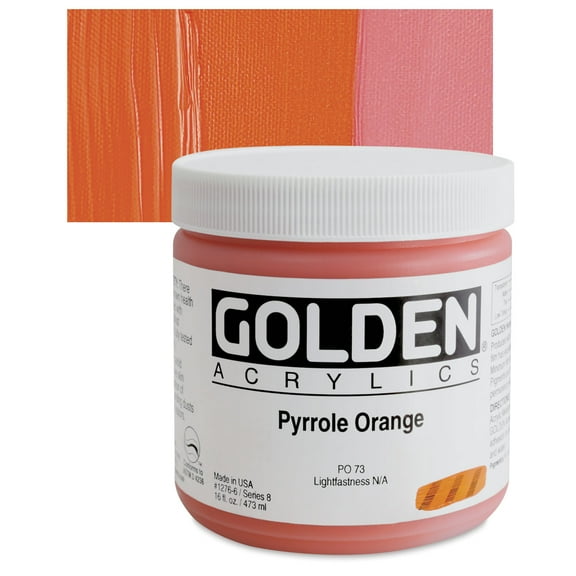 Golden Heavy Body Artist Acrylics - Pyrrole Orange, 16 oz Jar