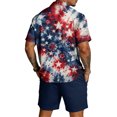 thumbnail image 4 of Mens 4th of July 2 Piece Set Summer Tracksuits 2 Piece Outfits Independence Day Textured Short Sleeve Button Down Shirts and Drawstring Short Sets, 4 of 6