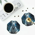 thumbnail image 4 of Honeii Forest Meditating Goat print Leather Coaster Set of 4, ideal for safeguarding your furniture from drinks spills and effortless cleanup-Octagon, 4 of 6