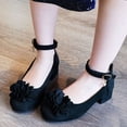 thumbnail image 6 of Girls Black Dress Shoes Low Block Heel with Flower Accent Ankle Strap for Wedding Party Comfort Fit,Size 8-8.5T, 6 of 6