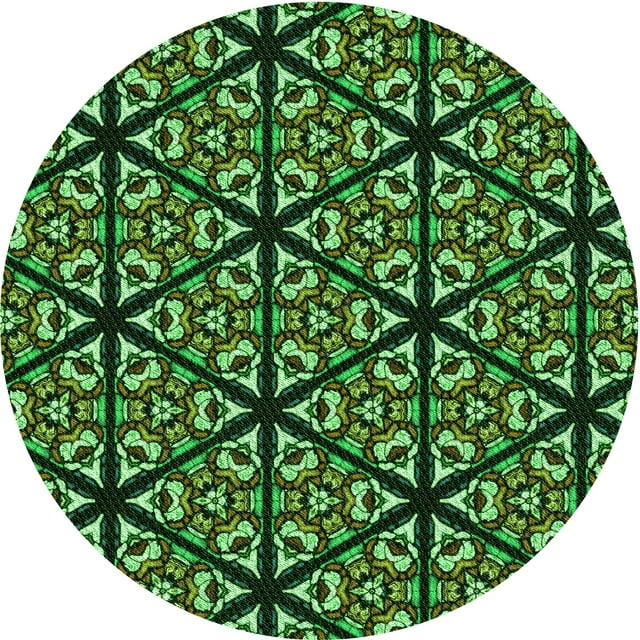 Ahgly Tapis Rond Lavable en Machine Intérieur Transitionnel Vert Forêt Foncé, 8 Pieds Rond