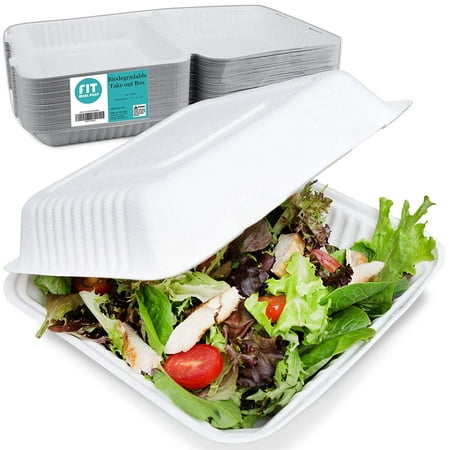 [50 Pack] 9x9x3” Clamshell Food Containers with 1 Compartment - Compostable Take Out Box, 100% Biodegradable Sugarcane, Styrofoam and Plastic Alternative, Microwave Safe, To Go Lunch and