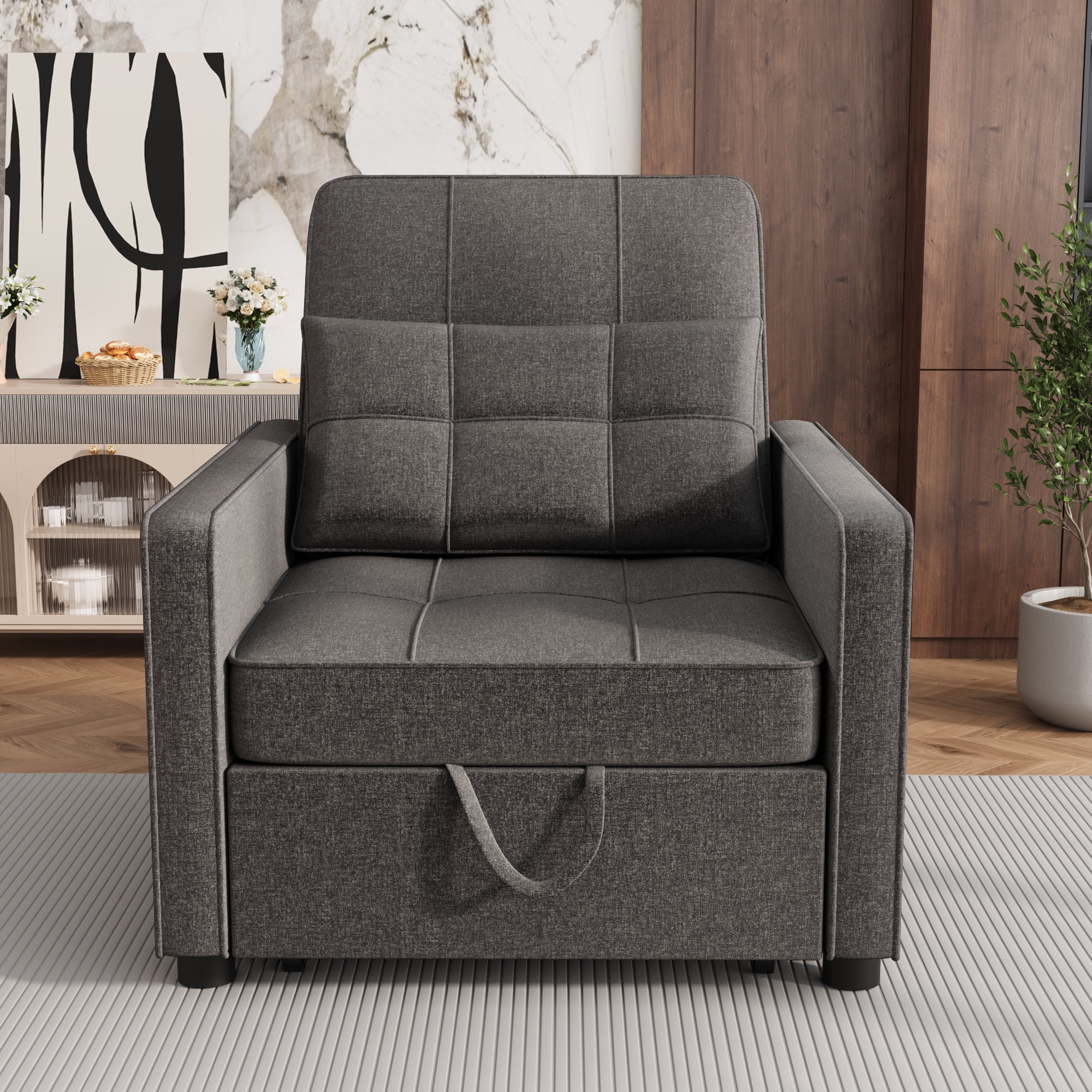 Homall Sleeper Sofa Chair Bed 3 in 1 Convertible Bed Chair Adjustable Sleeper Chair Pullout Sofa Bed,Black