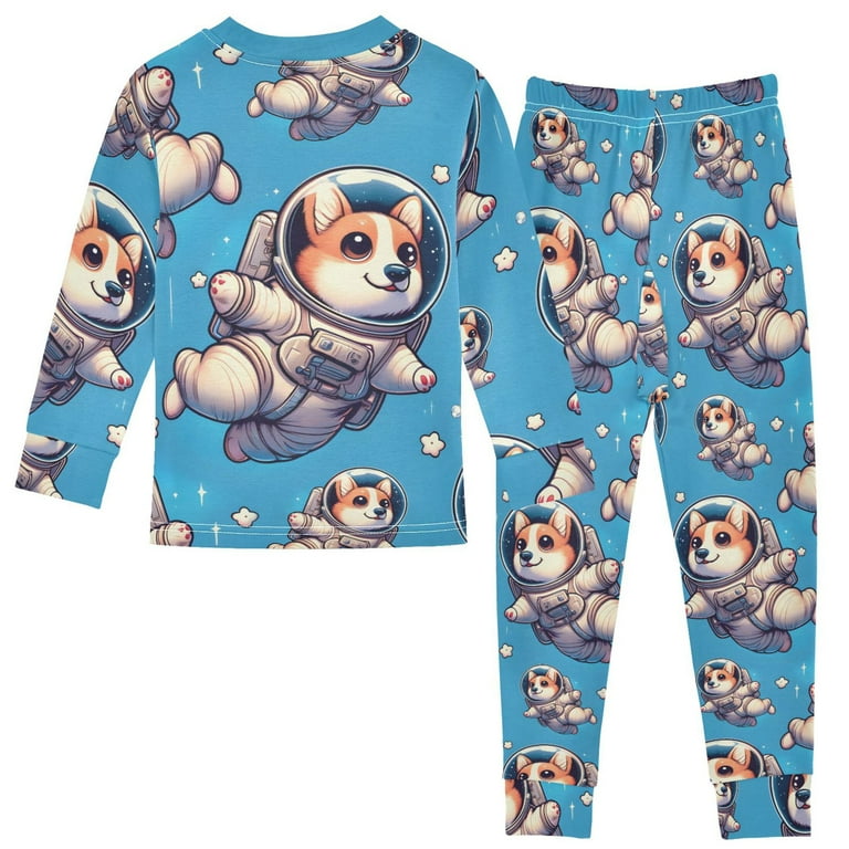 joogoo Corgi Dog with Astronaut Piece Long Sleeve Tee and Pants