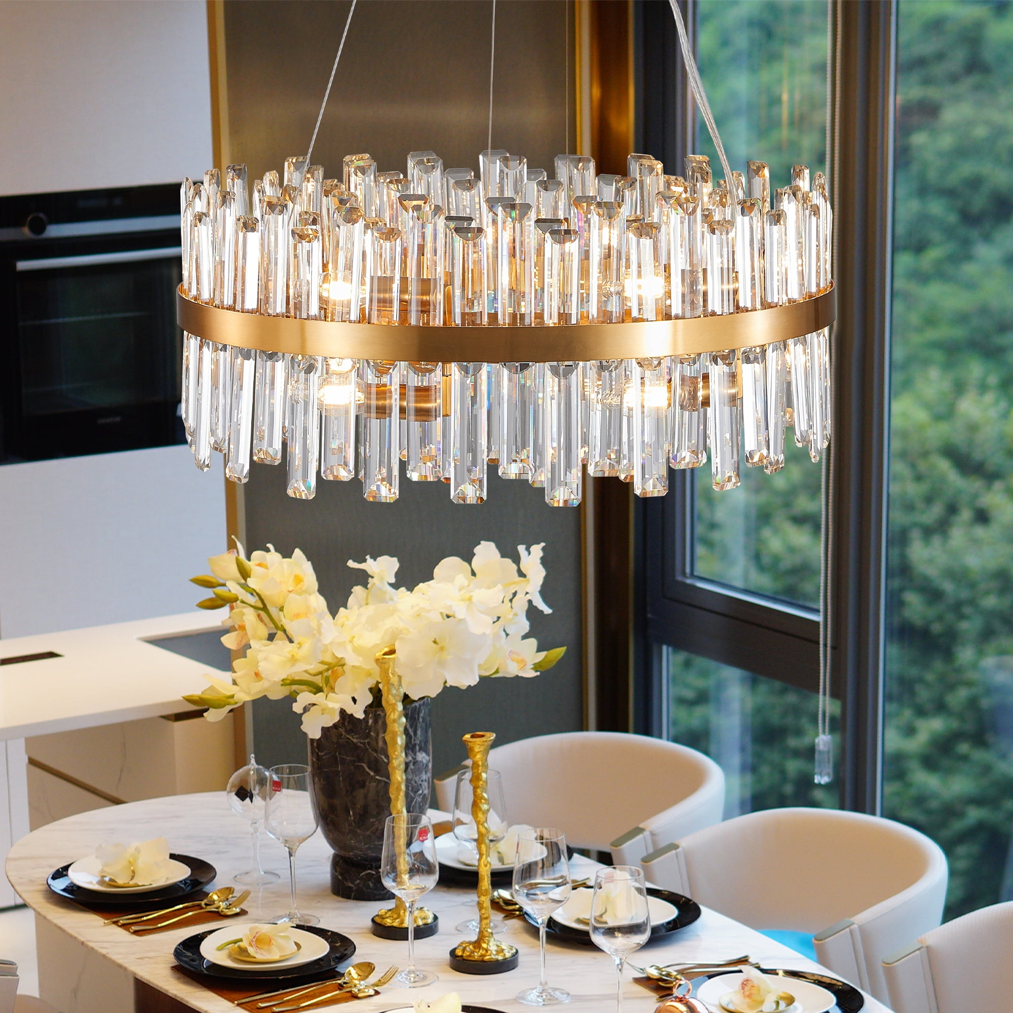 Jopath 23.6" Golden Luxury Crystal Chandelier Modern Chandeliers Lights Fixture Hanging Pendant Light Fixture for Dining Room Bedroom Living Room