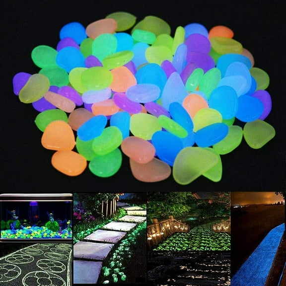 Visland 100PCS Glowing Rocks Glow in The Dark Pebbles, Glowing Rocks for Aquarium Decoration, Outdoor Decor, Garden Lawn Yard, Walkway, Fish Tank, Pathway, Driveway