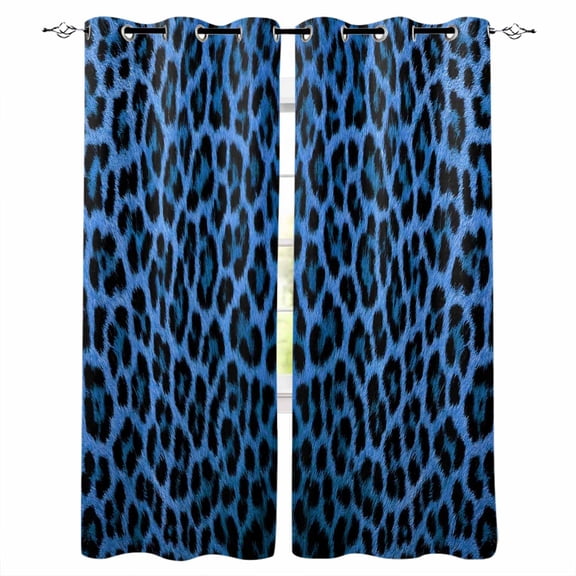 Fsddascl Blue Leopard Print Blackout Curtains for Bedroom/Living Room, Thermal Insulated Kitchen Curtains, Vintage Abstract Animal Patterned Art Grommet Darkening Window Treatment Drapes 52"x63"x2