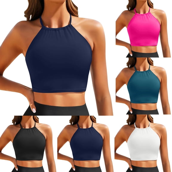 Breezora Womens High Neck Swim Top Bikini Swimsuit Bathing Suit Yoga Top Casual
