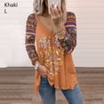 thumbnail image 1 of Boho Style V-Neck Autumn Winter Long Sleeve Lady T-Shirt Loose Tee Casual Top Women Blouse KHAKI L, 1 of 8