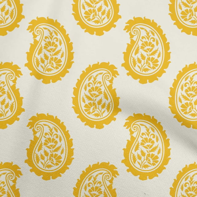 oneOone Rayon Light Yellow Fabric Asian Paisley Block Craft Projects Decor Fabric Printed By The Yard 56 Inch Wide
