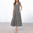 thumbnail image 6 of Under $20 Womens Dresses Summer Saving Clearance, Women's Fashion Casual Solid Color V-Neck Pullover Sleeveless Pullover Long Dress(Gray,M), 6 of 6