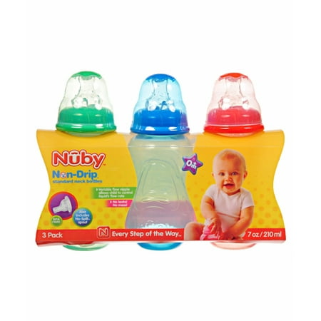 Nuby 3-Pack Non-Drip Standard Neck Bottles (7 oz.)