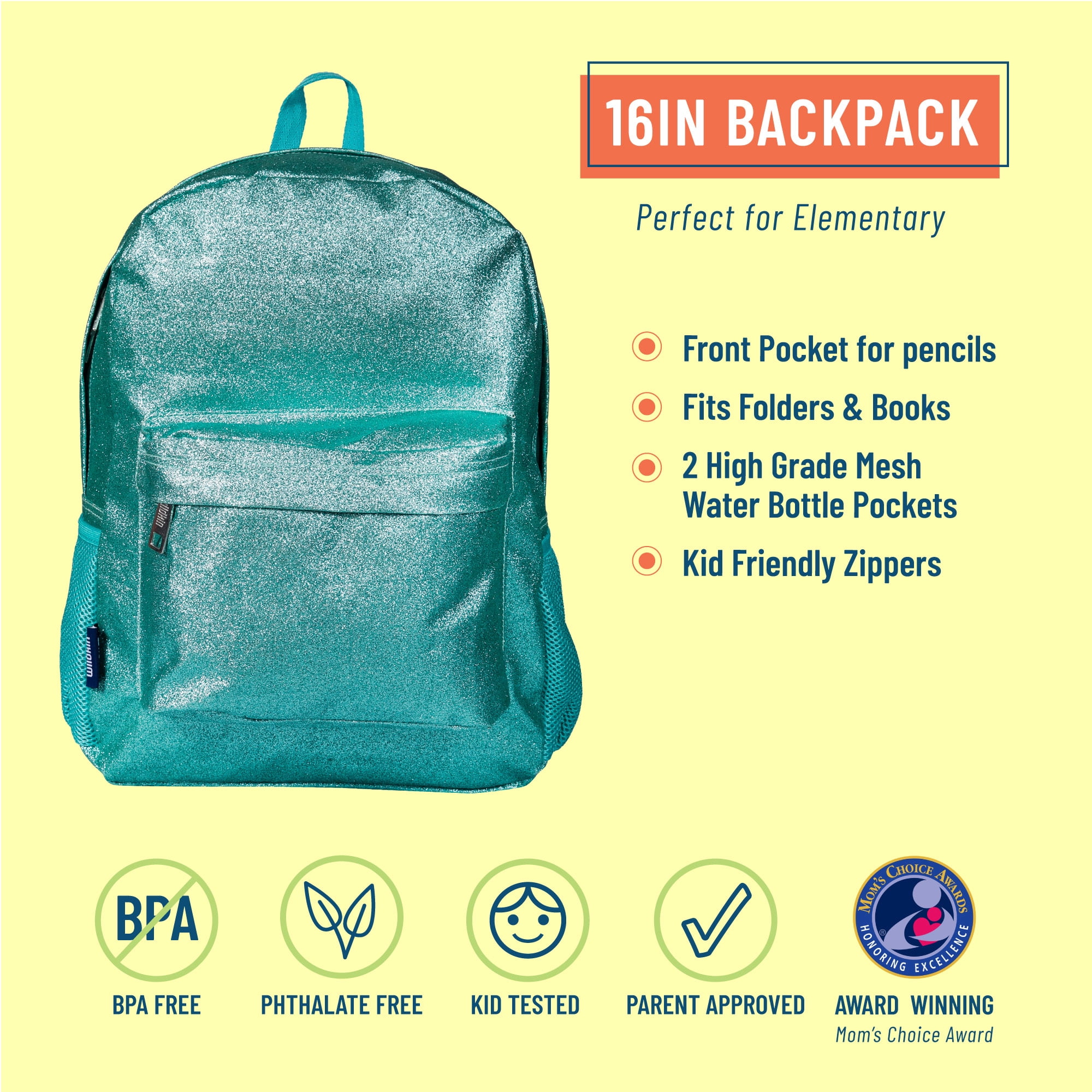 Wildkin Kids 16 Inch Backpack for Boys and Girls, Features Padded Back & Adjustable Straps (Blue Glitter)
