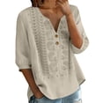thumbnail image 2 of Ihhxva Plus Size Women's Linen Tops Embroidered V-Neck Blouse Cotton Lightweight Button Detail Boho Loose Top Casual Summer Flowy Tunic for Beach Holiday M-3XL, 2 of 7