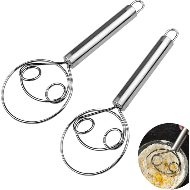 Batidor de masa de acero inoxidable de 2 unidades, batidor de repostería para cocinar, batidor de pan de estilo holandés, mezclador de masa, herramienta manual para masa de pan, pasteles, repostería,