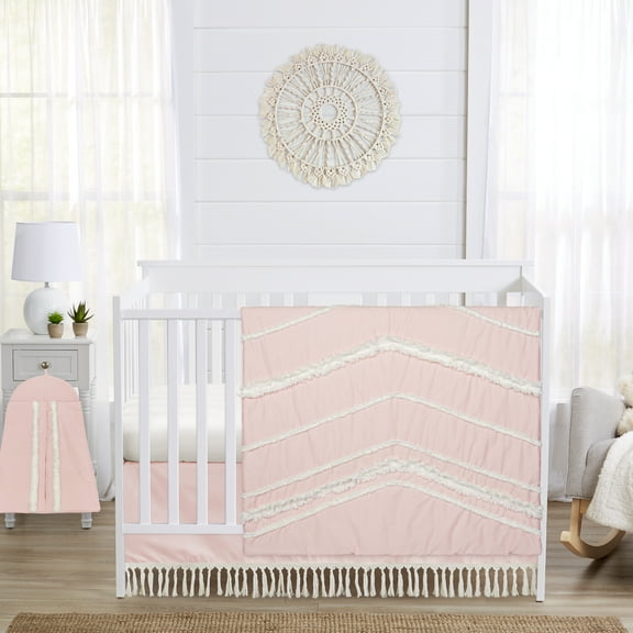 Sweet Jojo Designs Boho Fringe Blush Pink and Ivory 4 Piece Crib Bedding Set