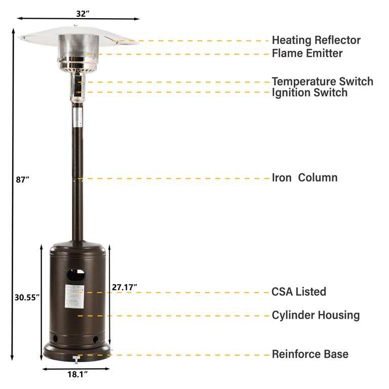 48000BTU Patio Heater Standing 87 in. Propane Gas Heater with