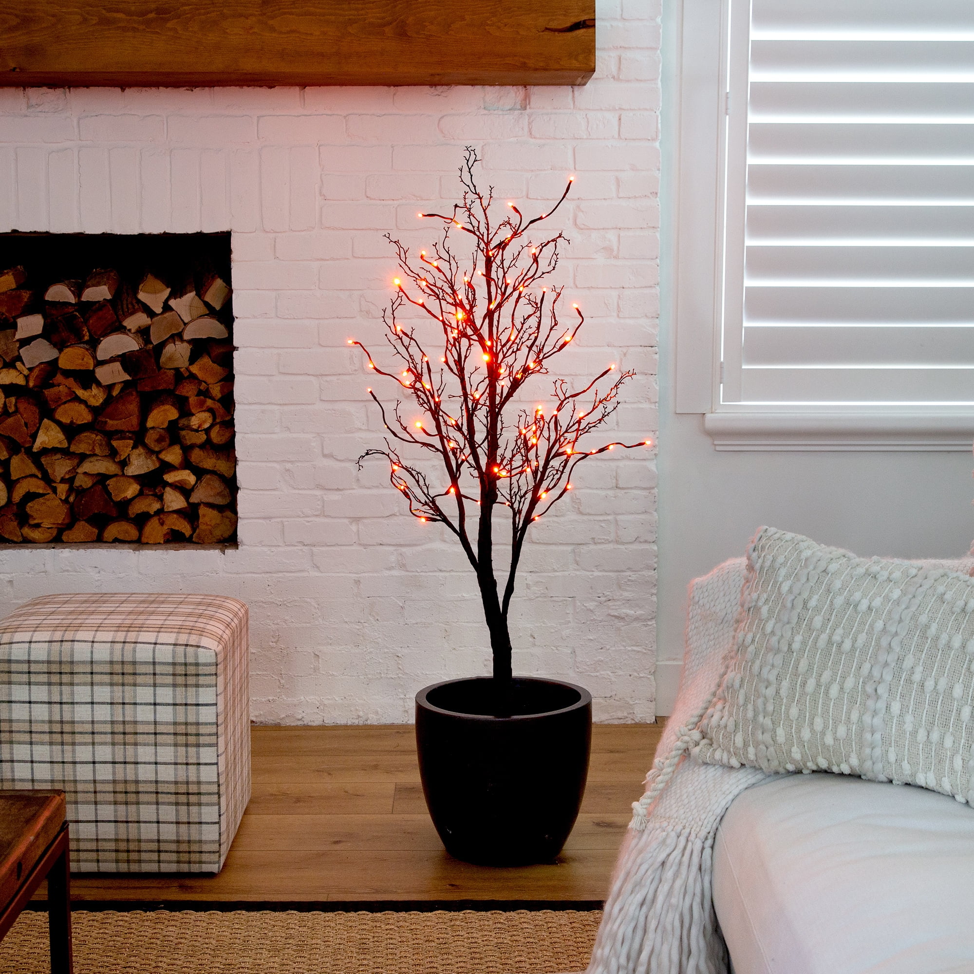 Nearly Natural 4ft. Pre-Lit Halloween Deluxe Black Twig Artificial Fall Tree with 81 Orange and Purple LED Lights