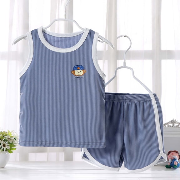 ITSAME Boys Outfit 2-Piece, Cute Monkey Print Tank Top and Shorts Summer Fashion Casual Set Gray Size 7-8