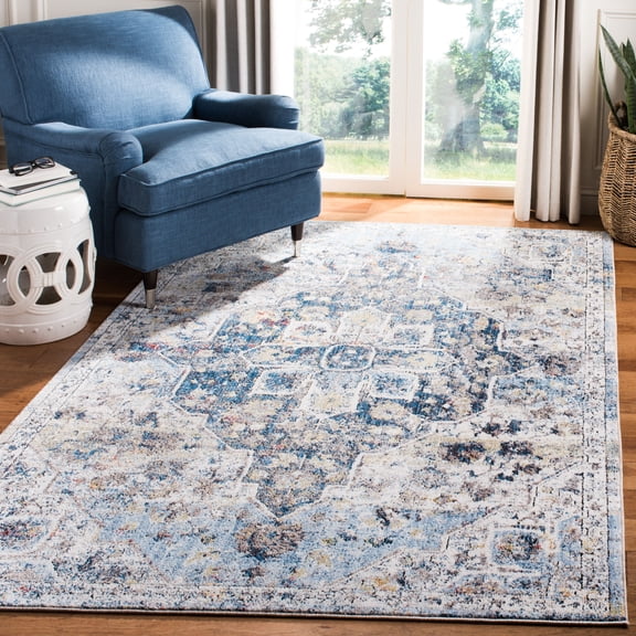 SAFAVIEH Bristol Acacia Oriental Polyester Area Rug, Cream/Blue, 5'1" x 7'6"