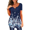 thumbnail image 2 of Pompotops Womens V- Neck Floral Printed Tunic Tops Buttons Short Sleeve Loose Blouse, 2 of 8