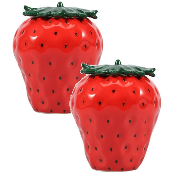 2Pcs Strawberry Shaped Jar Strawberry Candy Jar With Lid Ceramic Strawberry Cookie Jar Strawberry Flower Vase Cute Vintage Container Food Storage For Tea Coffee Candy Cook Desktop Ornament