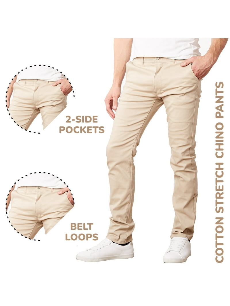 Galaxy by Harvic Mens Slim Fit Cotton Stretch Chino Pants, 2 Packs