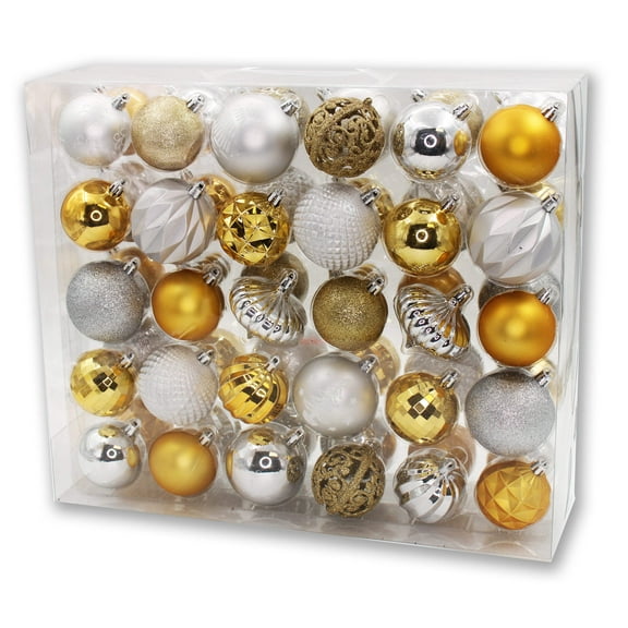 60 Pack Gold and Silver Assorted Ball and Onion Ornaments