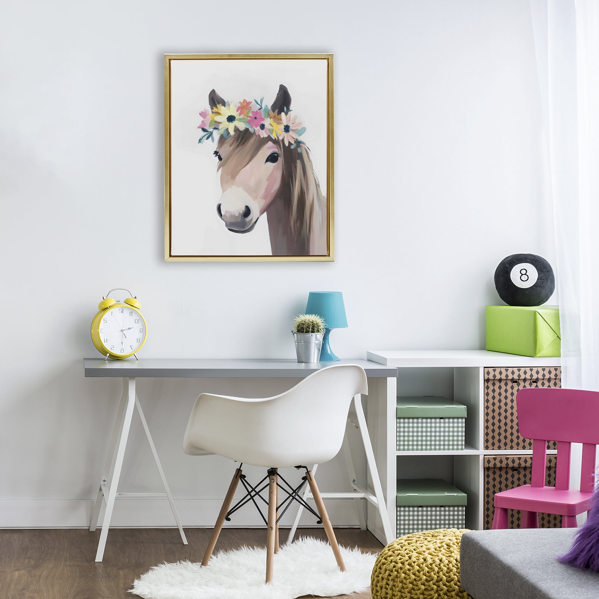 Stupell Industries Flower Crown Horse Gold Framed Floater Canvas Wall Art, design by The Prints Vibe