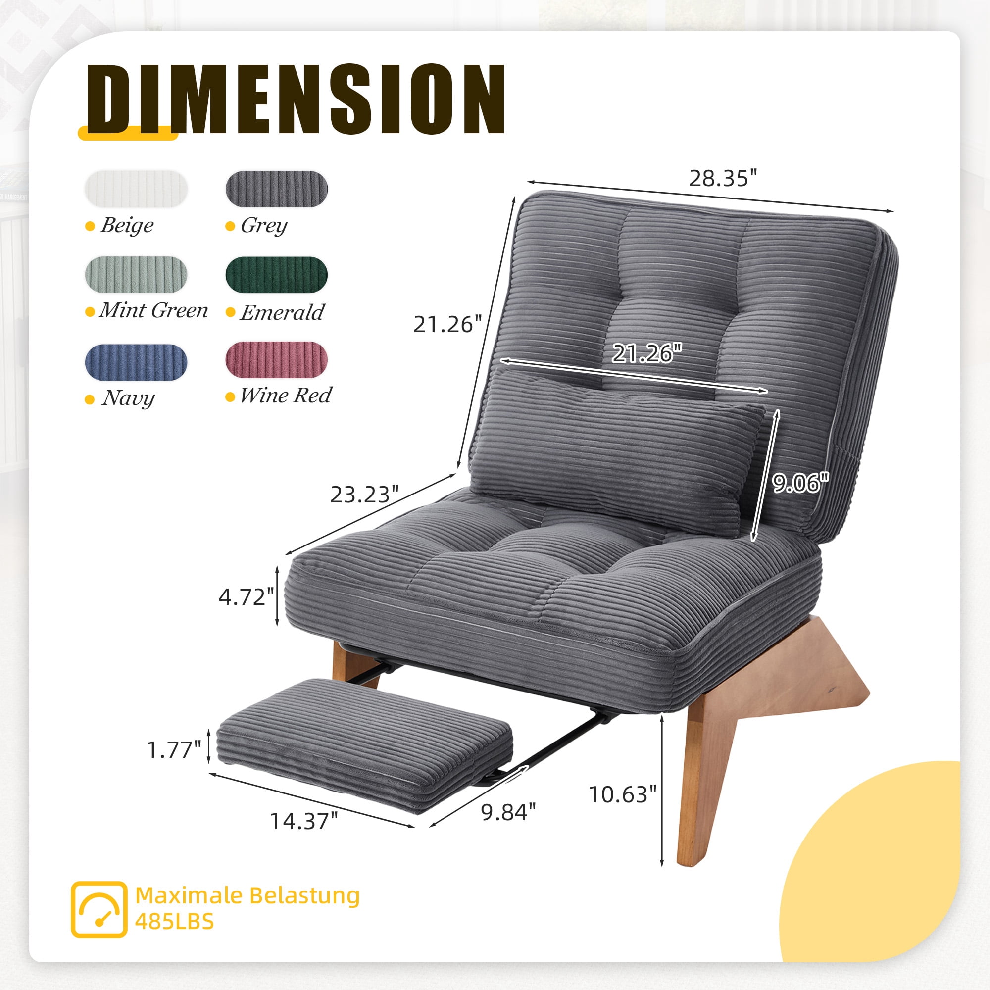MOONMISS Modern Adjustable Lounge Chair with Footrest,Wooden Base Upholstered Recliner for Reading Rest Striped Velvet